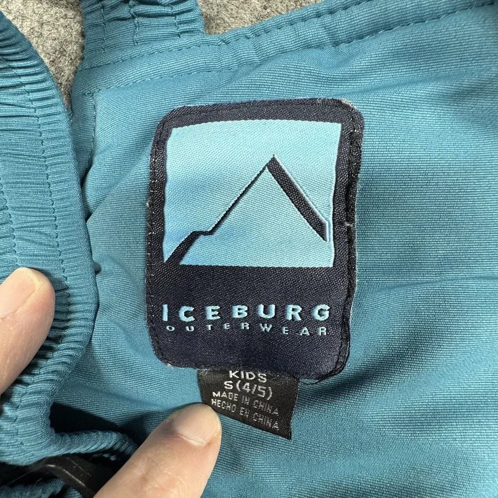 Iceburg Bib Snow Pants‎ Kids S(4/5) Puffer Zipper Front Adjustable Straps Green